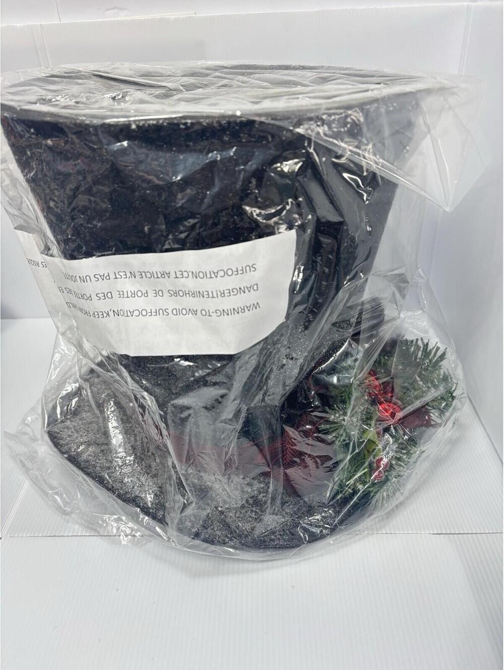 Bombay Large Christmas Top Hat Tree Topper Black Snowy 12in Tall 14in Brim AS IS